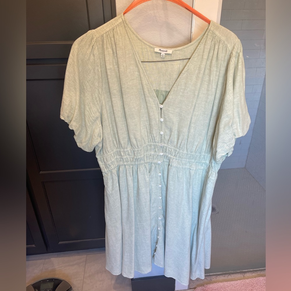 Madewell Sophia Linen Blend Dress Size 3X in Sunfaded Mint